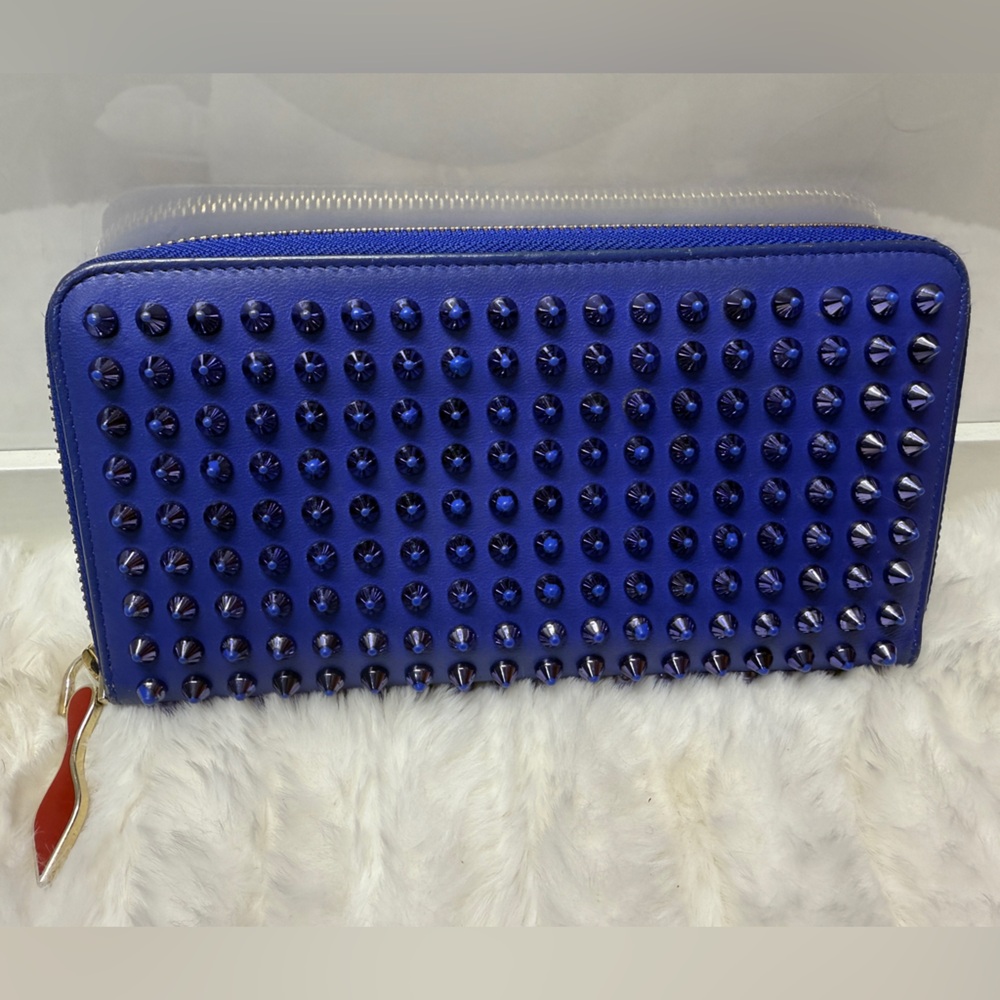 CHRISTIAN LOUBOUTIN Purple Blue Spike Zippy Wallet